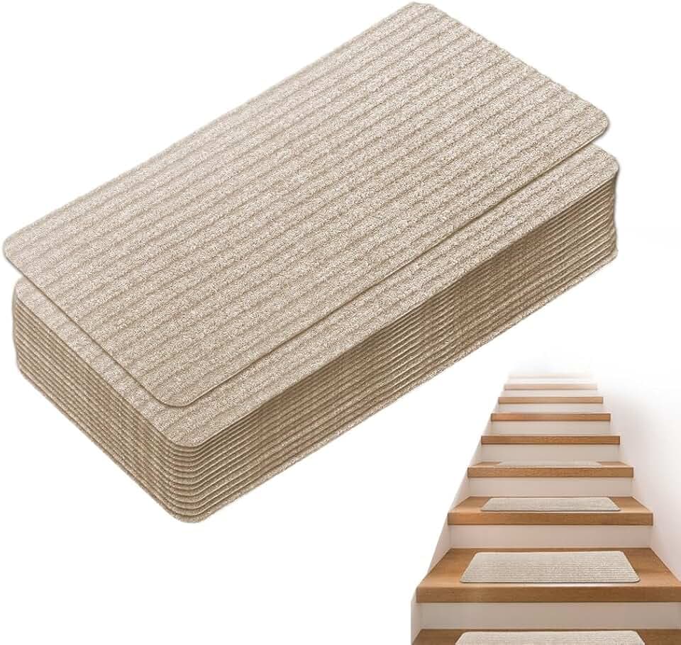 Selbstklebende Treppenstufen Matten Antirutsch 15 Stück, Weiche Stufenmatten, Kann geschnitten Werden, wiederverwendbar,Extra Grip für Haustiere, Kinder & Senioren