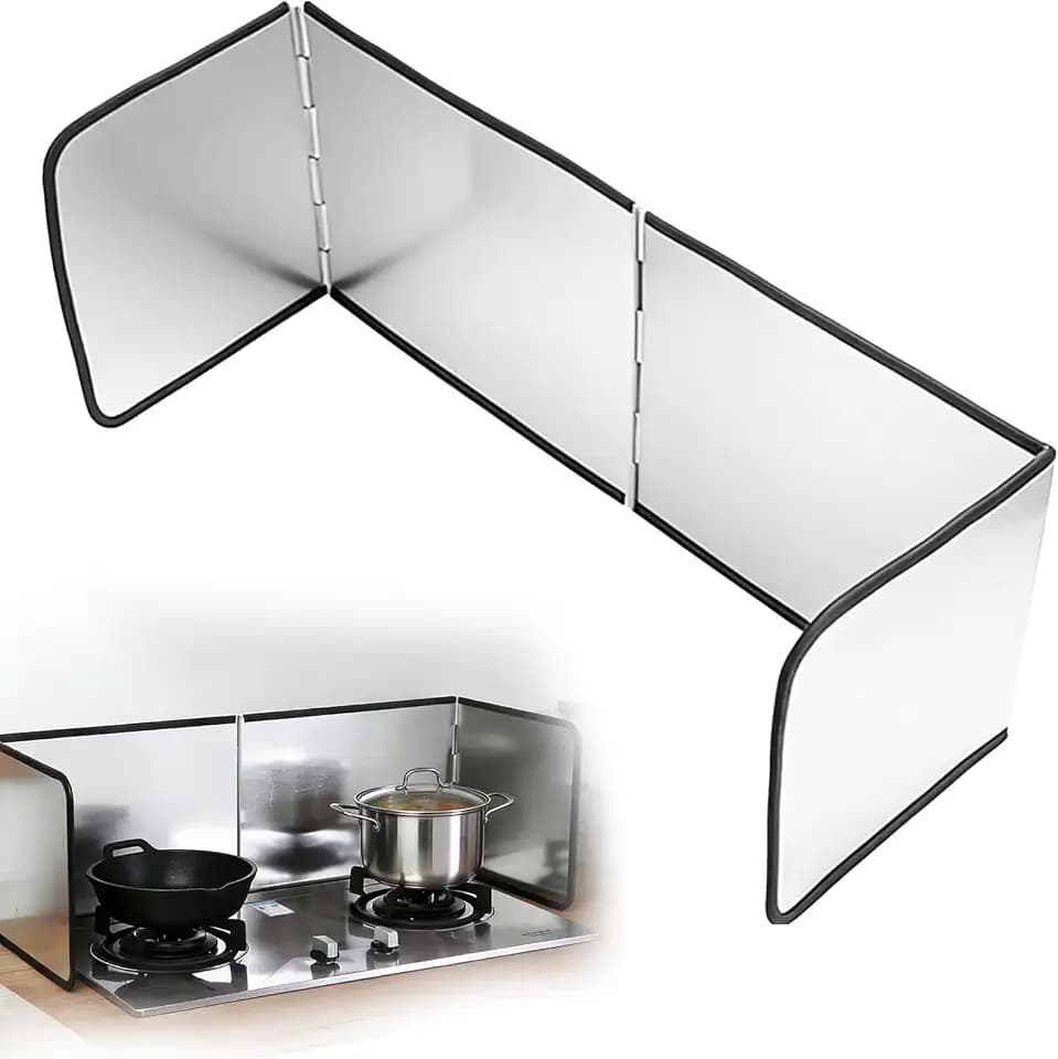 PORFOYO Herd-Spritzschutz, Spritzschutz Faltwand Küche, 76 X 29 X 30 cm 3-Seitiger Anti-Spritzer Kochschutz Aus Aluminiumfolie Für Die Küche Und Herdschutz Für Kochen Braten Herd Spüle