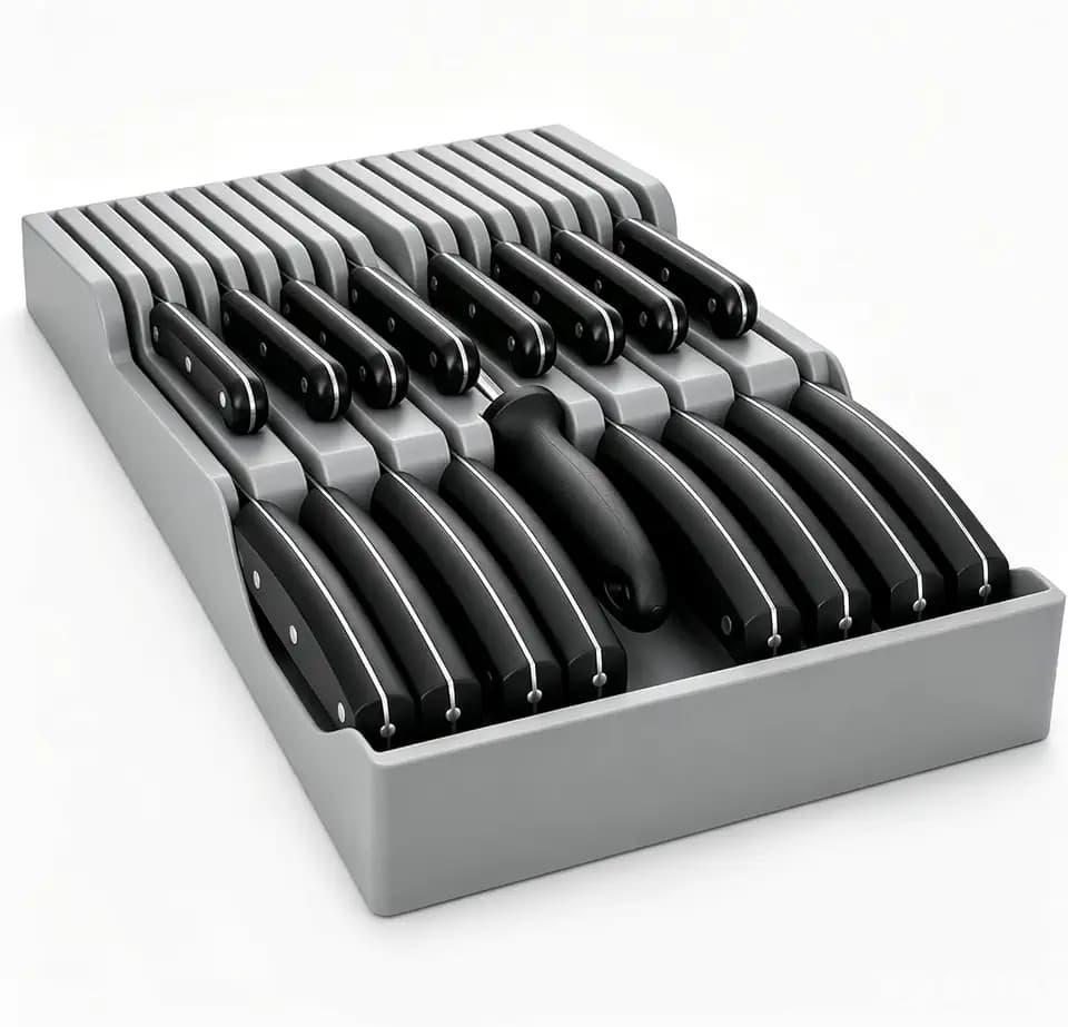 Messer Organizer Schublade Zweistufiger, Platz für Messer für Schublade, Schubladen-Organizer & Küchenhelfer für Schubladen Arbeitsfläche Küche Büro Werkstatt