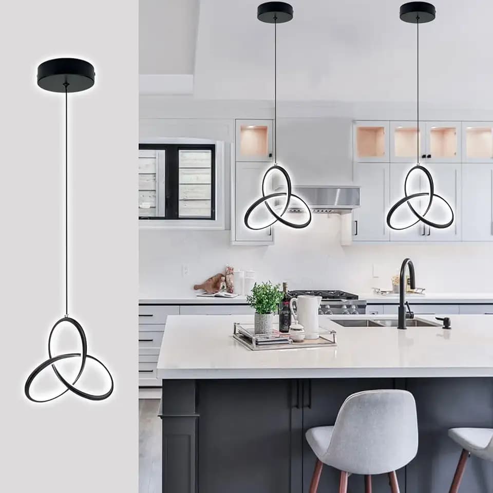 Pendant Light LED Modern Lighting Fixture 15W 6000k Cool White Adjustable Ceiling Hanging Lamp with Acrylic Shade