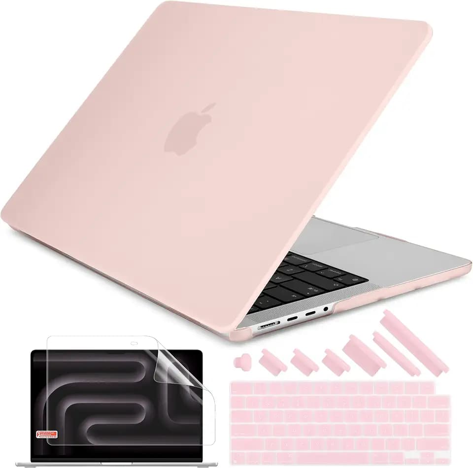 DONGKE Compatible with M5 MacBook Pro 14 inch Case M4 M3 M2 M1 2026 2024-2021 A3427 A3426 A3434 A3112 A3401 A3185 A2918 A2992 A2779 A2442 Pro Max, Plastic Hard Shell Coverr, Matte Chalk Pink