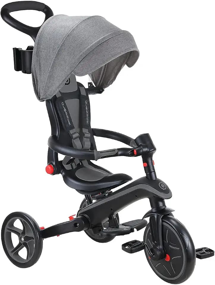 GLOBBER Explorer Trike Foldable 4in1 schwarz-grau – Dreirad, Laufrad und Kinderwagen in 10/8,5 Zoll – TPR-Sitz – höhenverstellbares Kinderfahrzeug