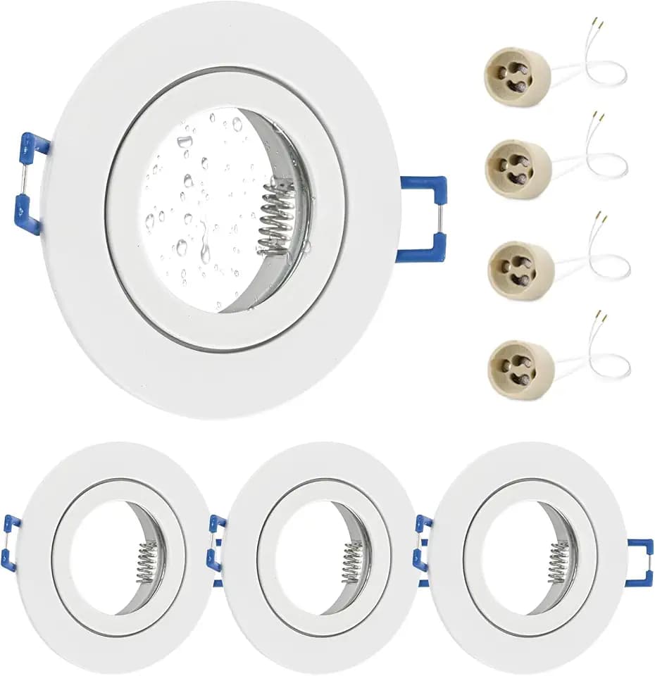 GeyouLux 4x Einbaustrahler GU10 Einbaurahmen IP44 Weiß Lochmaß 65-75mm