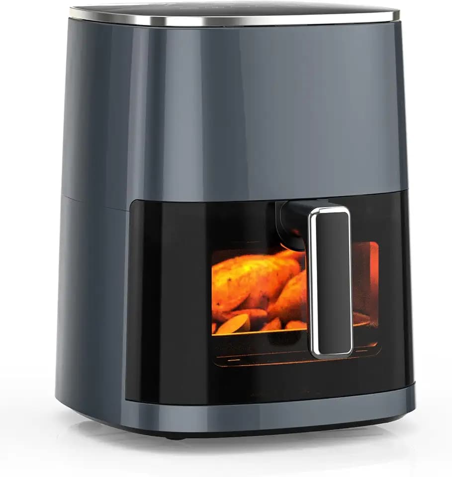 DUMOS Air Fryer 6QT with Window Square Airfryer Oven 12-in-1 for Family 400°F Rapid Air Crispy Technology Roast Bake Dehydrate Nonstick & Easy-Clean Basket