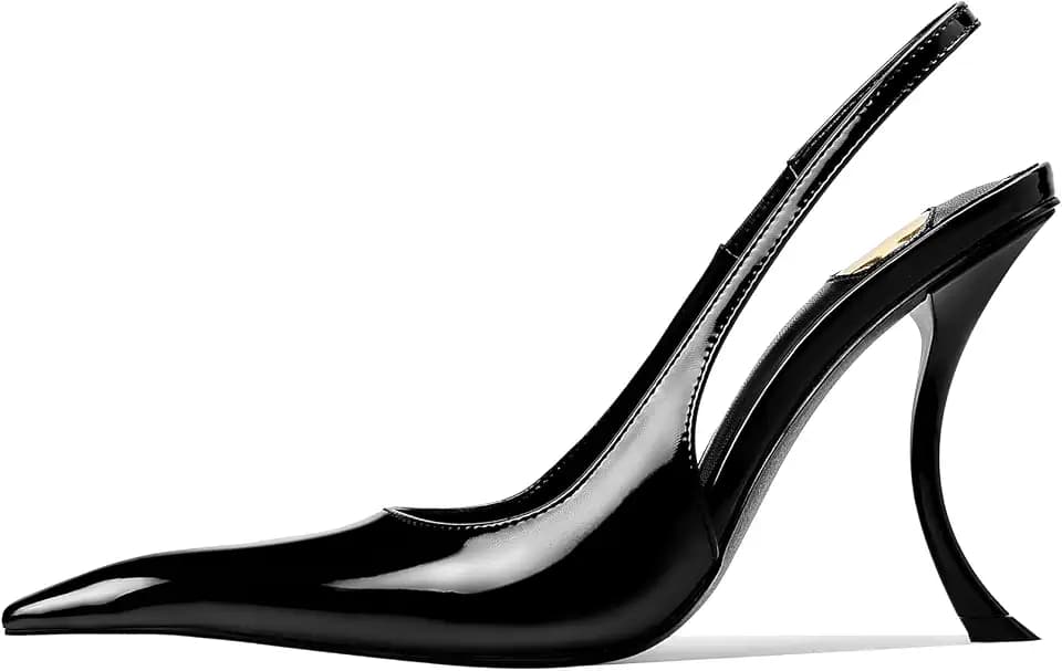 Stiletto High Heel Slingbacks for Women Patent Leather Closed Pointed Toe Pumps Slip on Elastic Strap Heeled Sandals Sexy Fashion Party Dressy Shoes