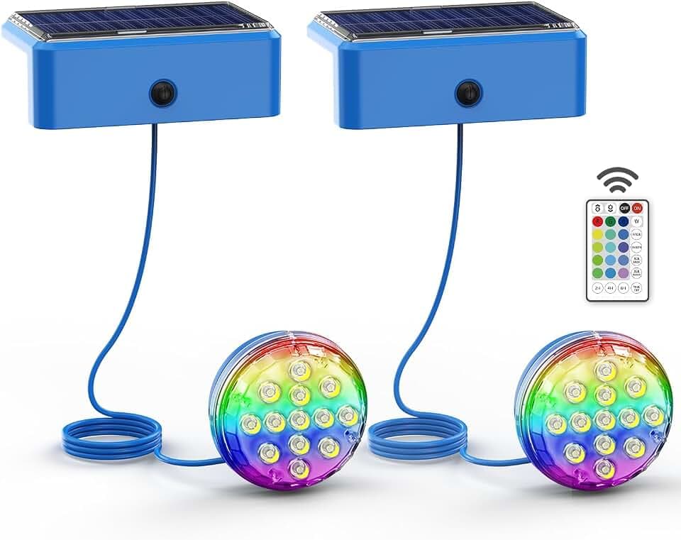 Skairipa Solar Pool Lights with Remote, Submersible Pool Lights 2 Pack