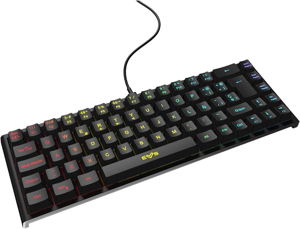 Energy Sistem Gaming Keyboard ESG K4 KOMPACT-RGB Gamer Tastatur (69 Tasten, RGB-Lichter, Abnehmbares Kabel, Membran) - Schwarz