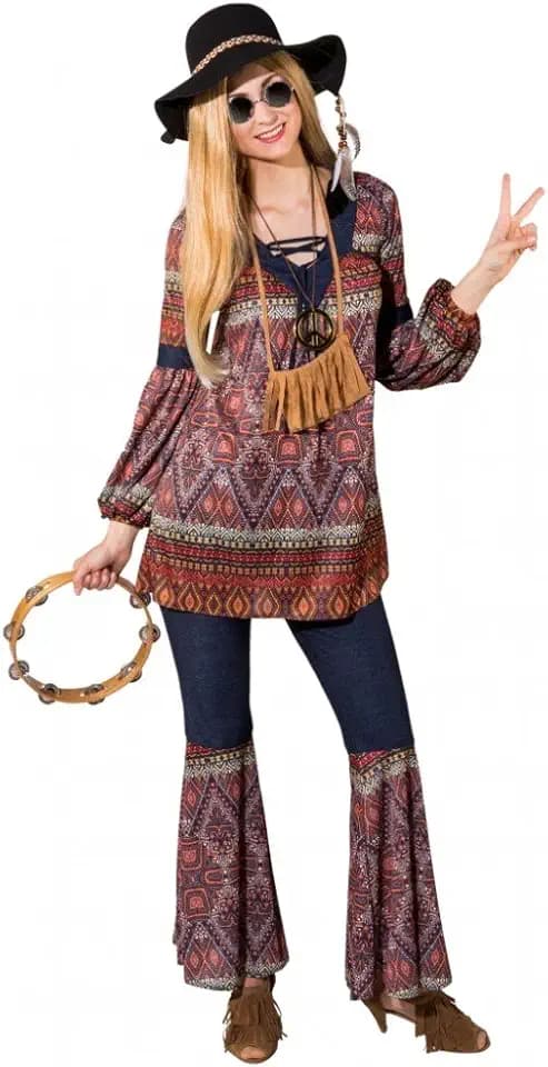 Damen Hippie Kostüm Gr. 38/40 Tunika Schlaghose Coachella Style 70er Jahre