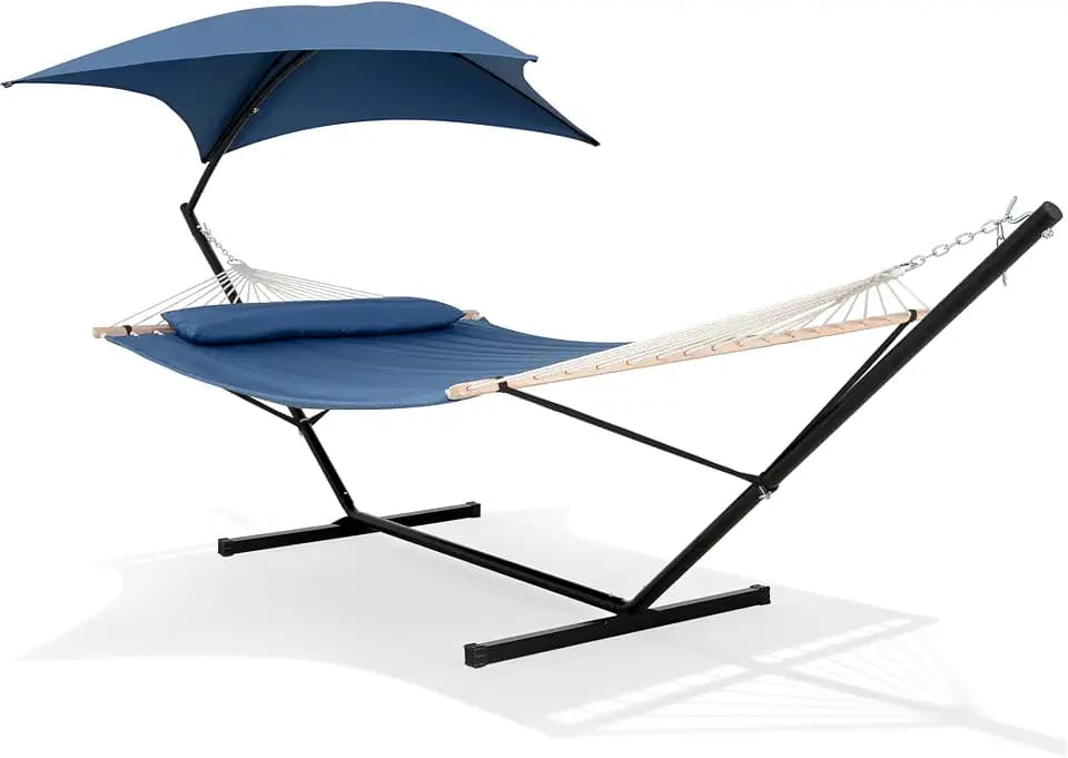 SUNCREAT Hammocks for Outside with Stand, Sunshade, Navy