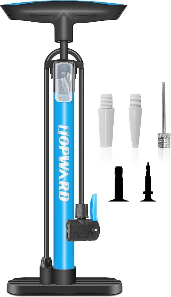Topward Bicycle Tire Pump Portable, Hand Air Pump for Bike Exercise Balls Inflatables, Fits Presta & Schrader Valve, Bike Floor Pump with Ball Pump Needle for Soccer Volleyball Basketball Inflator
