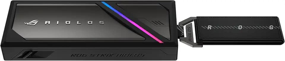 ASUS ROG Strix Aiolos USB-C SSD Enclosure - Dual M.2 NVMe, PCIe & SATA Support, Tool-Free Installation, SSD Dashboard, Metal Hook with Fabric tag, Heat-Resistant Coating + high-Conductive Thermal pad