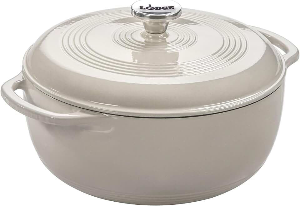 Lodge Essential Enamel Cast Iron Dutch Oven, 6 Quart, Oyster White