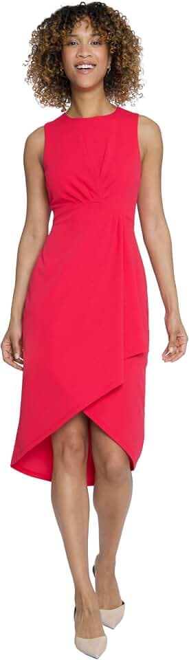 Maggy London Women's Sleeveless Jewel Neck Asymmetrical Midi for Wedding Guest | Cocktail Dress for Women