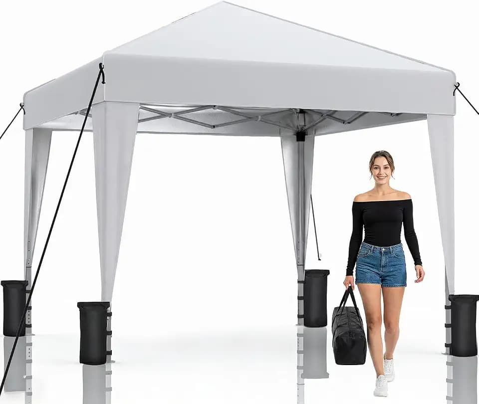 SANWAY 10x10 Pop up Canopy Tent, One-Button, Outdoor Instant Canopy Protable for Events, Camping, Parties, Vendor, Beach Tent - White
