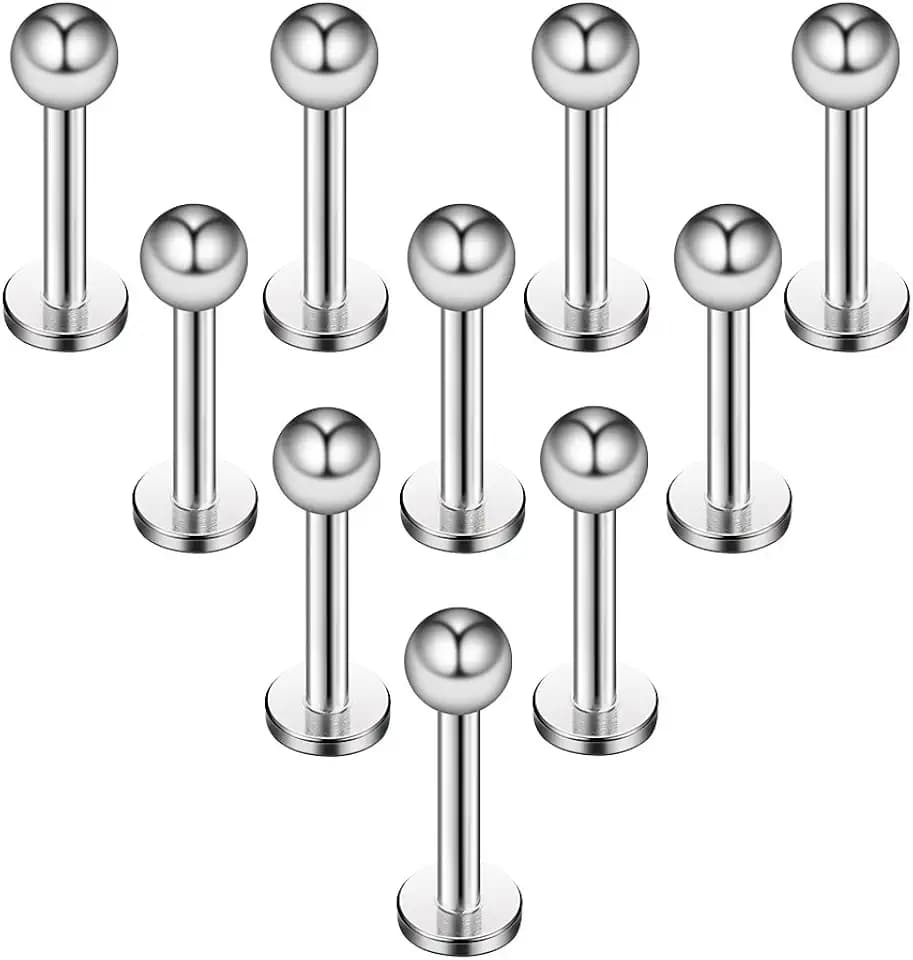 Ruifan 16G 316L Stainless Steel 3mm Ball Labret Monroe Lip Ring Tragus Helix Cartilage Earring Stud Barbell Bar Length 6mm 8mm 10mm 12mm Body Piercing Jewelry