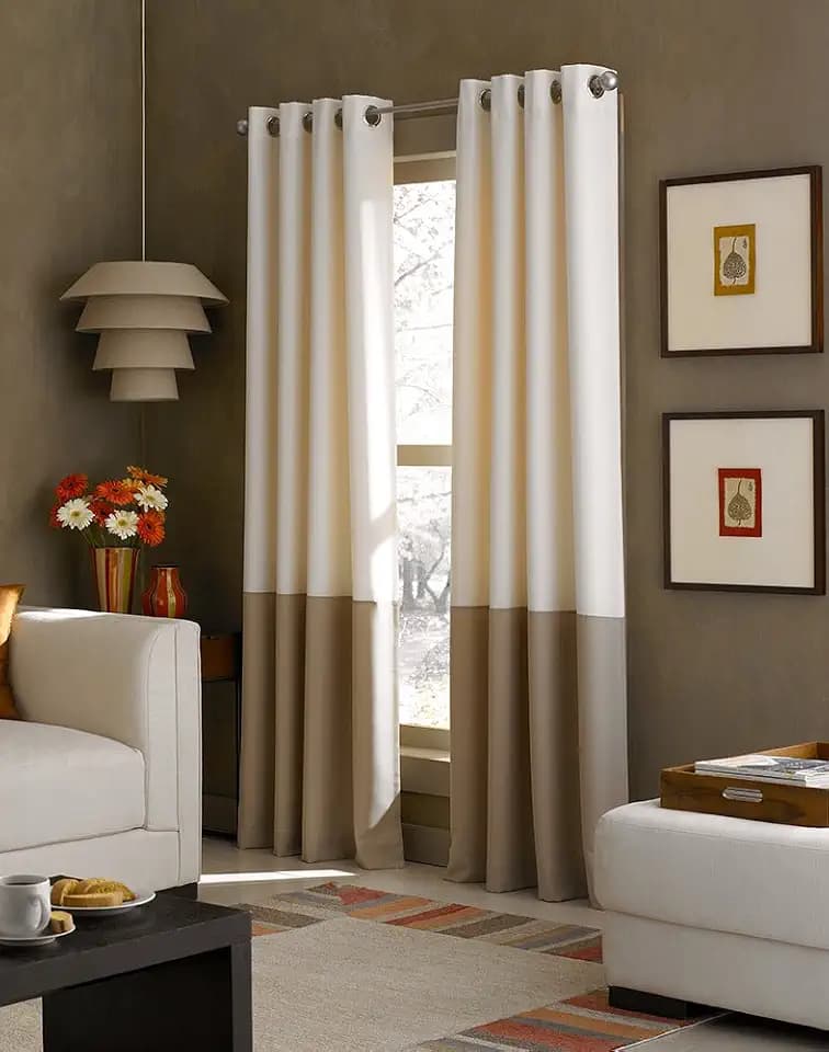 Curtainworks Kendall Color Block Grommet Single Curtain Panel, 52 x 84 in, Ivory/Tan