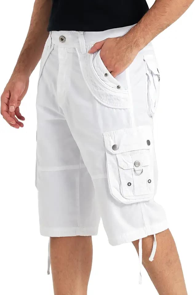 Mens Cargo Shorts with 8 Pockets Long Below Knee