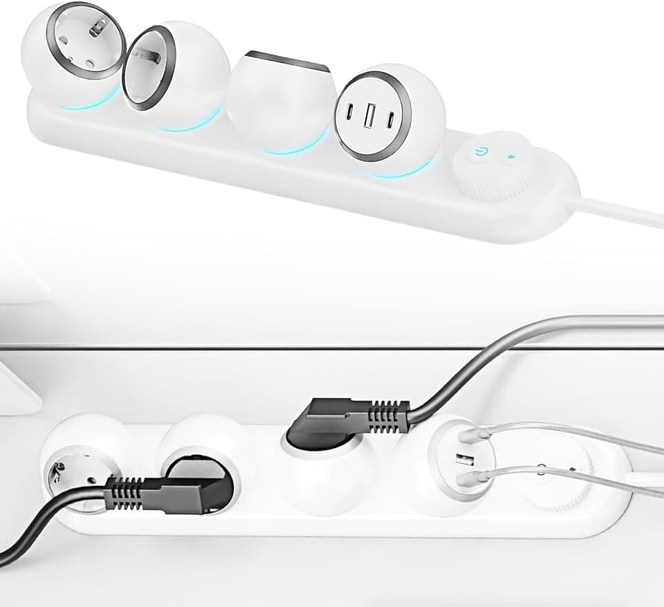 Steckdosenleiste mit 3 USB, Schalter und Stimmungslicht, Mehrfachsteckdose 3-Fach, 360° Drehbar Steckdosenadapter USB Steckdose Überspannungsschutz Verteilersteckdose für Zuhause Büro