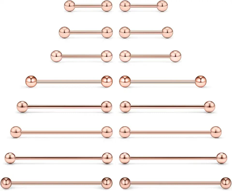 16PCS Mix Sizes Industrial Barbell Cartilage Earring Tongue Helix Nipple Barbell Surgical Steel Body Piercing Jewelry Retainer for Women Men Straight Bar Length 12-40mm