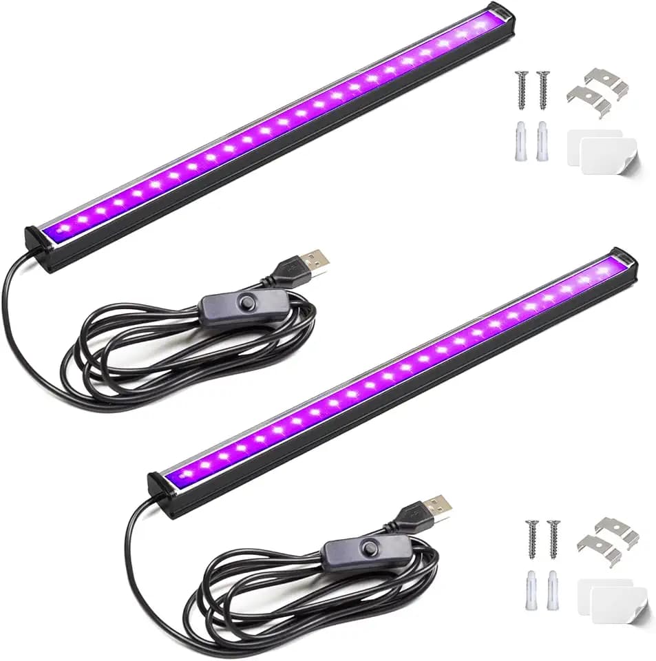 Black Light Bar, 1ft USB-Powered, for Halloween Decoration, 2 Pack