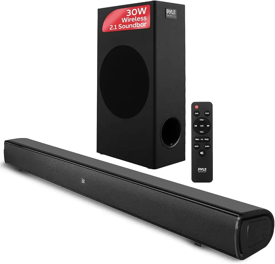 Pyle Sound Bar for Smart TV, Wave Base Bluetooth Tabletop Speaker System, Remote Control, AUX, Optical, USB, HDMI ARC, Coaxial Inputs, Full-Range Audio, 34.84” x 3.39” x 2.20”