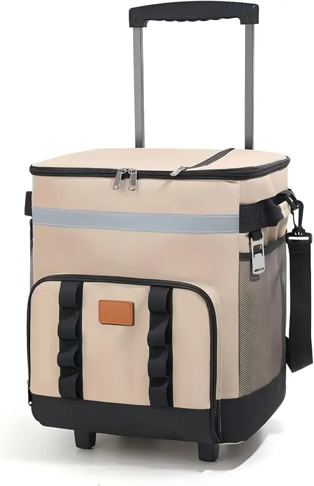 48QT Insulated Rolling Cooler with Wheels — Soft Leakproof Ice Chest for Camping, Beach, Travel & Outdoor — 24-Hour Cold Retention, Telescoping Handle, All-Terrain Wheels, Holds 60+ Cans
