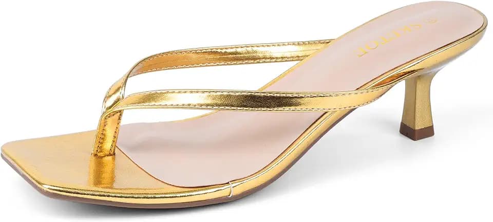 Kitten Heels for Women Square Toe Sandals Flip Flop Heels Thong Sandals Comfortable Summer 2 Inch Heels Sandals