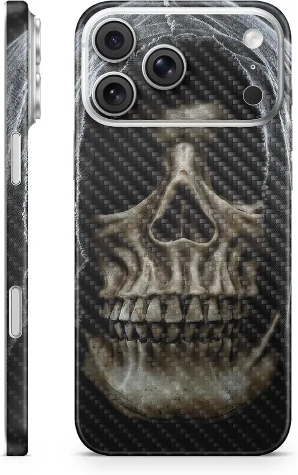 Carbon Fiber Phone Skin Compatible with Apple iPhone 17 Pro Max - Reaper Skull - Premium 3M Vinyl Protective Wrap Decal Cover - Easy to Apply | Crafted in The USA by MightySkins