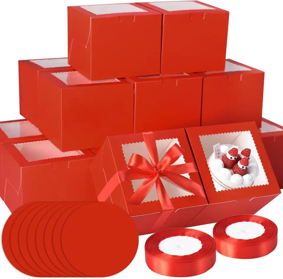 KPOSIYA 40pcs 8x8x5 In Cake Boxes with Cake Boards（20 Boxes & 20 Boards）