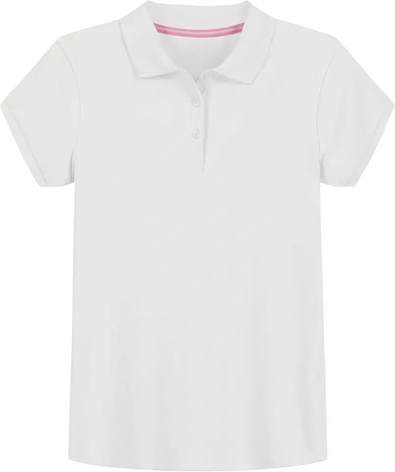 IZOD Girls' School Uniform Short Sleeve Polo Shirt, Button Closure, Comfortable & Soft Interlock Fabric