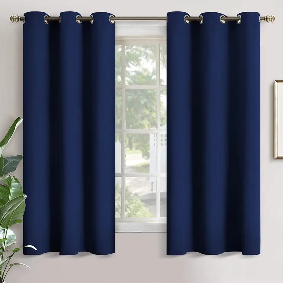YoungsTex Navy Blue Blackout Curtains 63 Inches Long for Bedroom Grommet