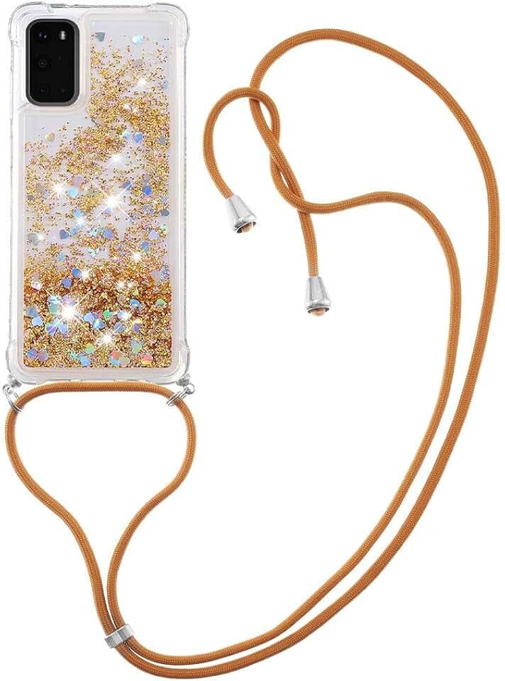 Lanyard Schutzhülle für Samsung Galaxy S10e, Glitzer, Flüssigkeit, Pailletten, Silikon, stoßfest, Kawaii, mit Kordel, Lanyard Case für Samsung Galaxy S10e. LP Love Gold