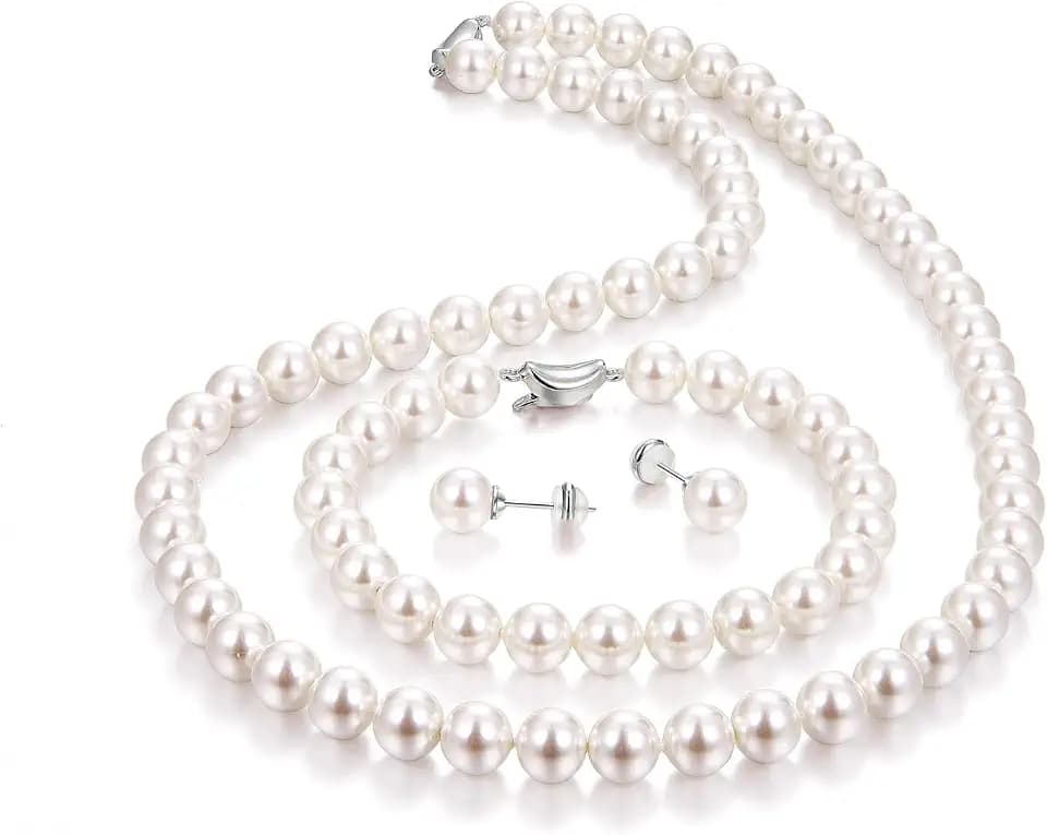 Pearl Necklace and Earring Set Include Stunning Bracelet