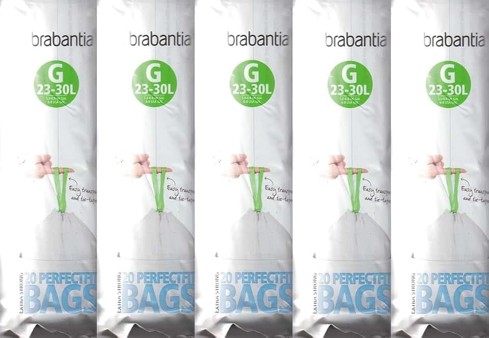 Brabantia Müllbeutel, extra stark, G-Größe, 23–30 Liter, 5 Pack je 20 Stück