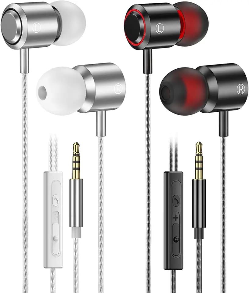 In Ear Kopfhörer mit Kabel, 2-er Kopfhörer mit Mikrofon und Lautstärkeregler, Stereo und Leichte Kopfhörer, 3.5mm In-Ear Ohrhörer Kompatibel für Samsung,Tablet, Laptops, MP3 Players und Andere 3,5 mm