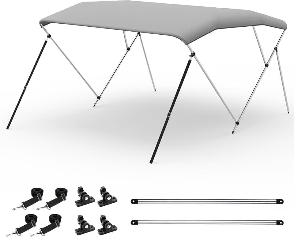 Bimini Tops for Boats, 3 Bow/4 Bow Bimini Tops, 900D Marine Grade Canvas Boat Canopy with Aluminum Alloy Frame, Waterproof UV-Resistant, Includes 4 Straps 2 Rear Support Poles
