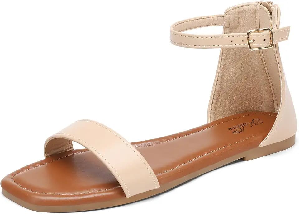 katliu Women's Ankle Strap Flat Sandals Dressy Sandals with Back Zipper