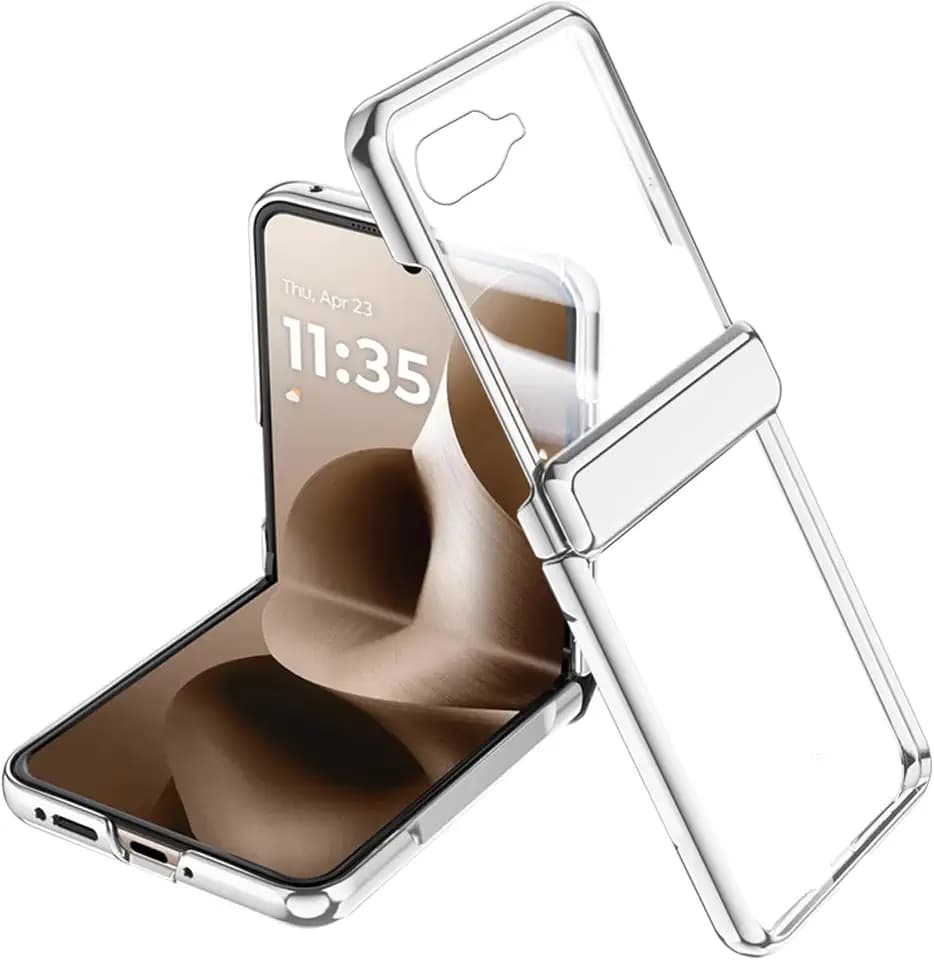for Motorola Moto Razr 2026 Case, Bulit in Rear Screen Protector All-Round Hinge Protection Cover Scratch-Resistant Slim Thin Protective Phone Case for Moto Razr 70 2026 Silver