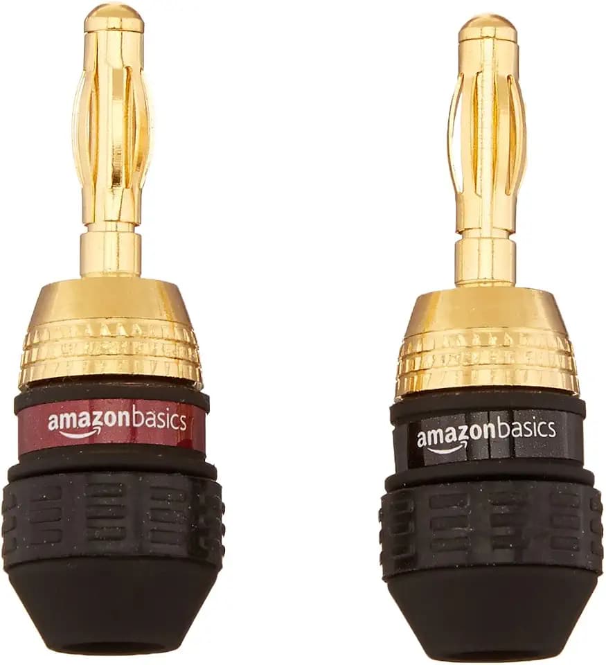 Amazon Basics Gold Plated Banana Plugs Speaker Wire Connectors, 12 Pairs (24 Count), Easy Install, 0.5" x 0.5" x 1.3", Black