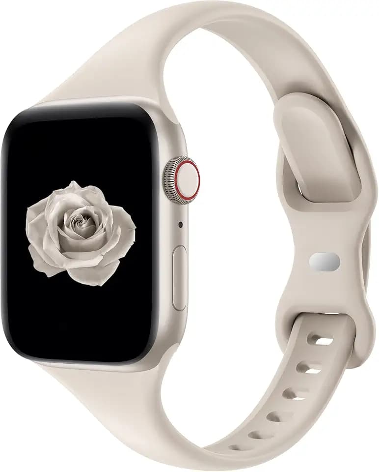 Thin Slim Silicone Band Compatible with Apple Watch Women Men, Starlight