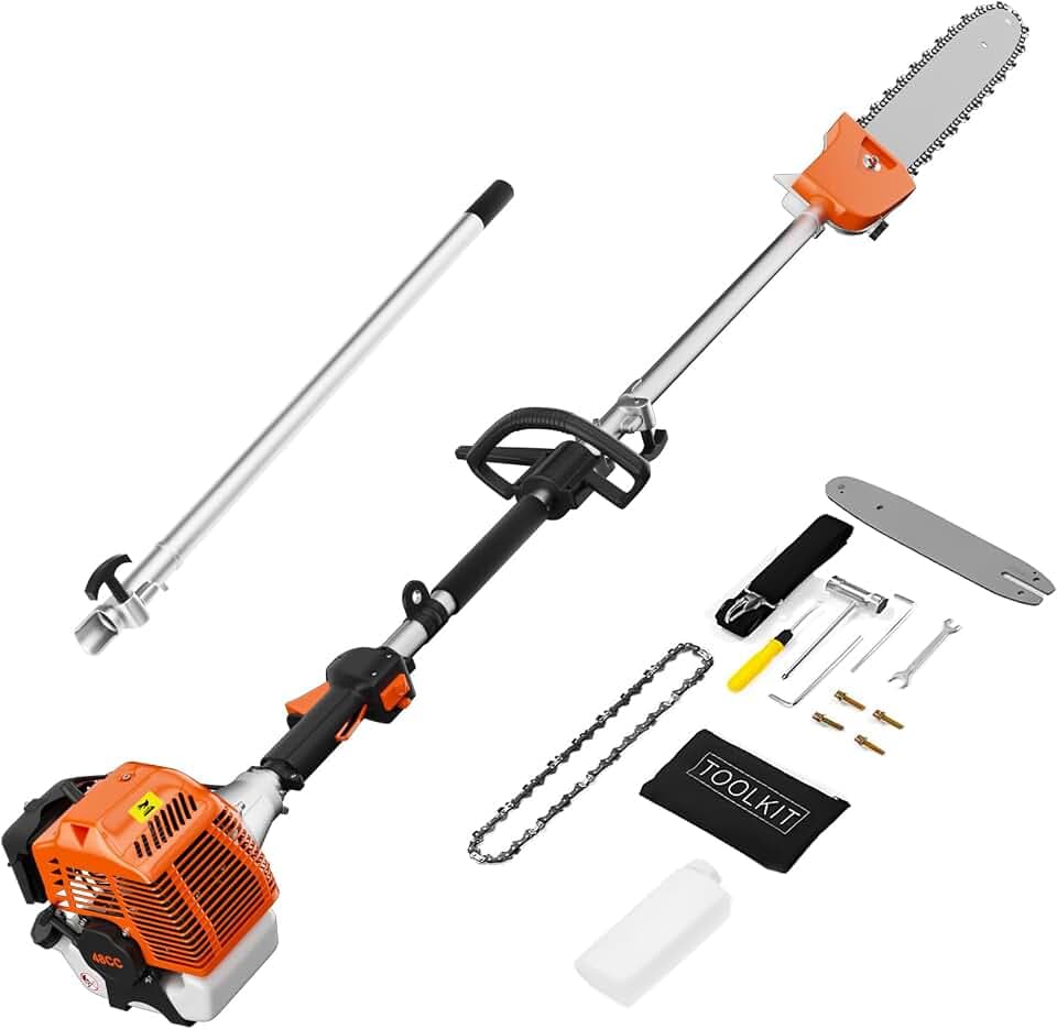 Baotree 48CC Gas Powered Pole Saws, 2 Stroke Gas Powered Pole Saws with 11.5 in Cutting Bar, 16-FT Height Cordless Extendable Long Tree Trimmer Gas Pole Saws for Tree Trimming Branches Pruning