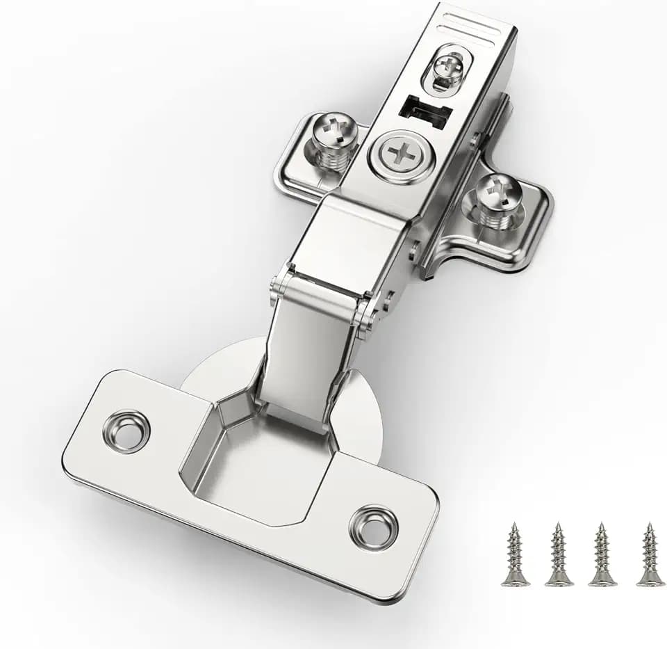 Furniware 2 Stück Mittelanschlag Soft Close Scharniere, CLIP-ON-Platte für einfache Installation, 110 Grad, leise hydraulisch, rahmenlose europäische verdeckte Schrankscharniere für Küchenschranktüren