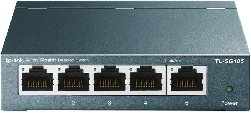 TP-Link TL-SG105 5-Ports Gigabit Netzwerk Switch (bis 2000 MBit/s im Vollduplexmodus, geschirmte RJ-45 s, Metallgehäuse, optimiert Datenverkehr, IGMP-Snooping, unmanaged, lüfterlos) blau metallic
