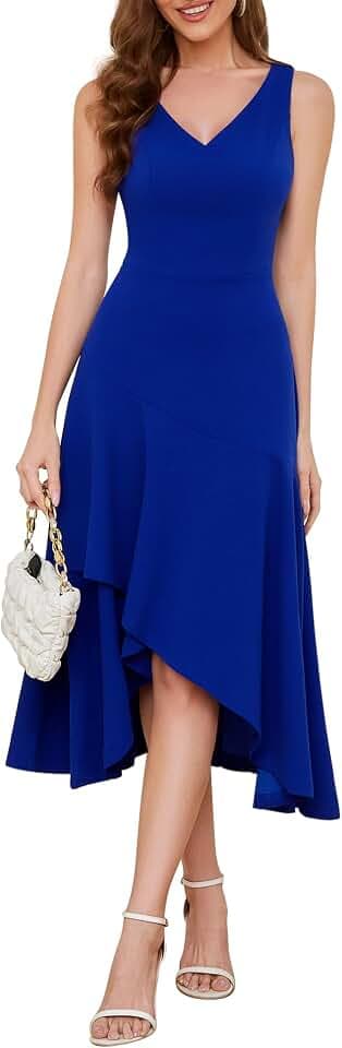 Aupuls Cocktailkleid Damen Midi Ärmellos Festliche Kleider Rüsche Partykleid für Hochzeit