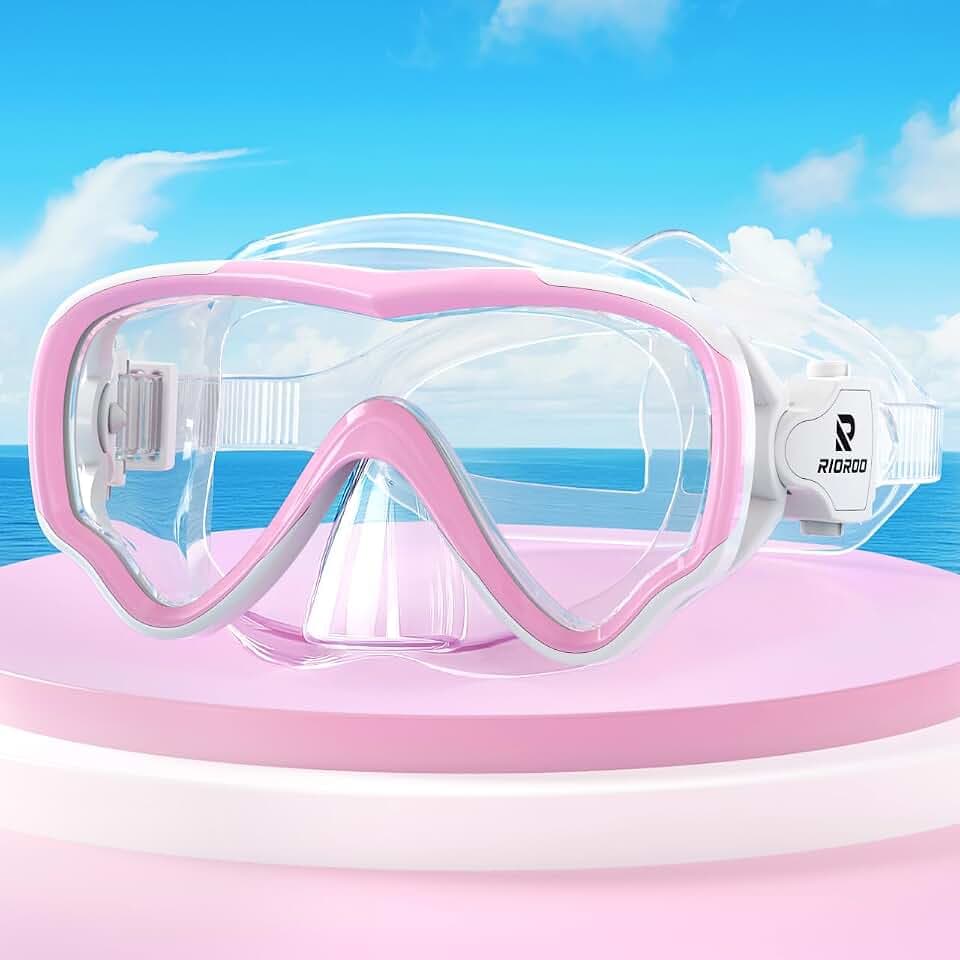 Taucherbrille Kinder, Leckagefaste Nebelfestigkeit 180 ° Panorama HD-Tauchmasche mit Nasenbekleidung, Geeignet für Jungen und Mädchen im Alter Von 4-14