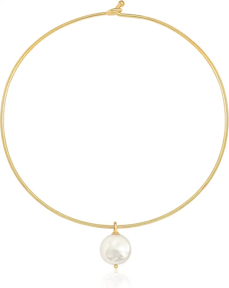 Aobei Pearl 18K Gold Plated Cuff Choker Collar Necklace for Women