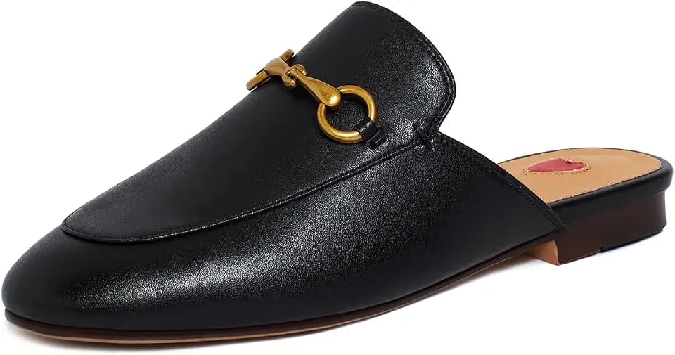 Vertundy Women's Mules Loafers,Low Heel Flats Leather Slip On Backless Sandals for Girls Lady Work Summer Slides Pink
