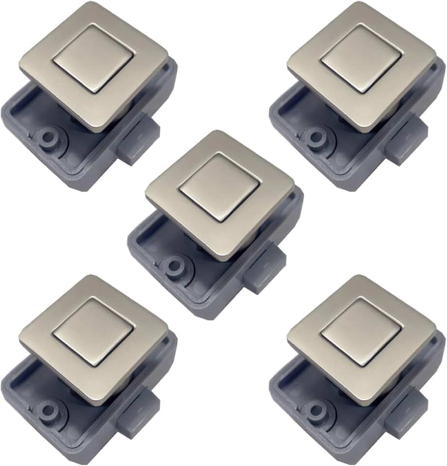 RV Metall Druckknopf Schrank Schlösser, Quadratischer RV Schrank Schlösser für Wohnmobile, Wohnwagen, Boote, Yachten, Marine,Wohnmobile Schrank Schlösser Schlüssellose (Perlnickel 5PC)
