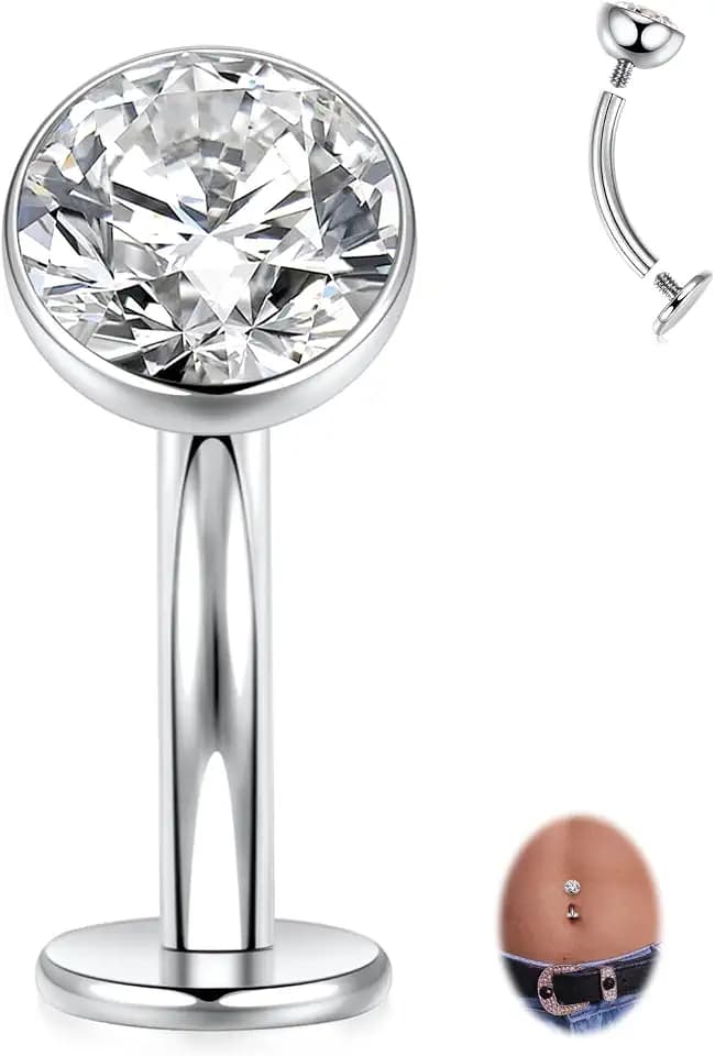 FUNLMO G23 Titanium Belly Button Ring Floating Navel Piercing Jewelry Internally Threaded Belly Button Piercing Belly Rings
