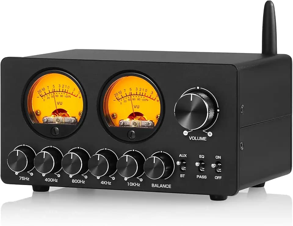 Douk Audio 5-Band-Equalizer Bluetooth EQ Vorverstärker für Heim-Stereo/Computer-Lautsprecher/Verstärker mit VU-Meter (EQ5 PRO)